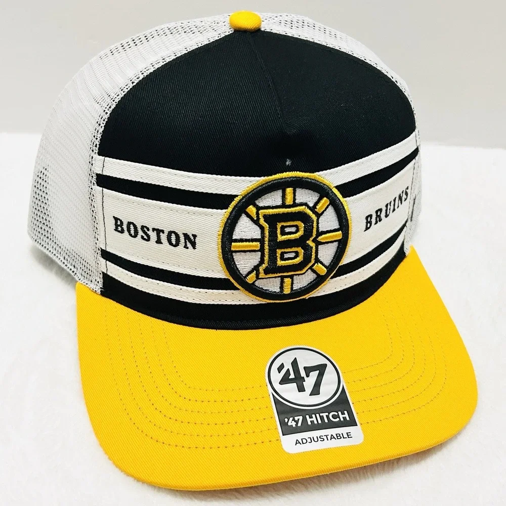 '47 Brand Boston Bruins Arena Stripe A-Frame Hitch Hat Cap Adjustable Black NHL‎